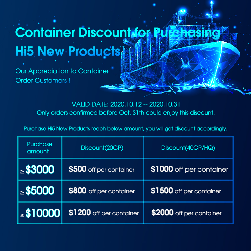 Container Discount for Purchasing Hi5 NEW Products!