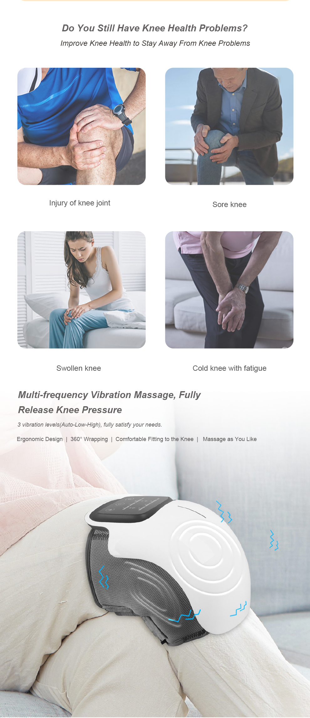 Hi5 Hertz Electric Heated Vibrating Knee Massager for Pain Relief