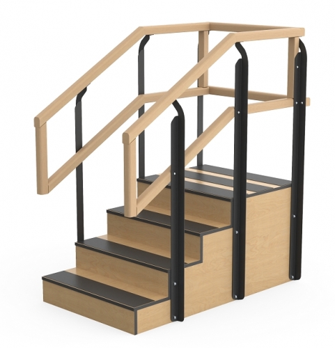 One-Sided Staircase Classic Wooden Physical Therapy Staircase with Handrails