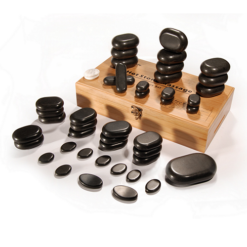 Hot Sale Medium Flat Ovular Basalt 45Pcs Massage Stone Set