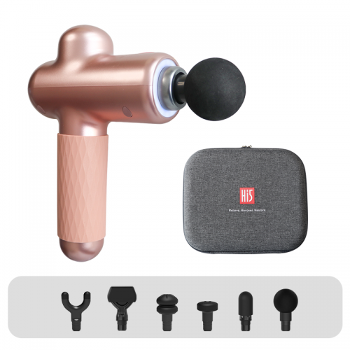 Hi5 Sportster Dreamy Deep Tissue Percussion Vibration Massage Device with 7 Attachment Heads (Rose Gold) Body Massage Gun Deep Pressure Relieve Massage Gun Cordless Body