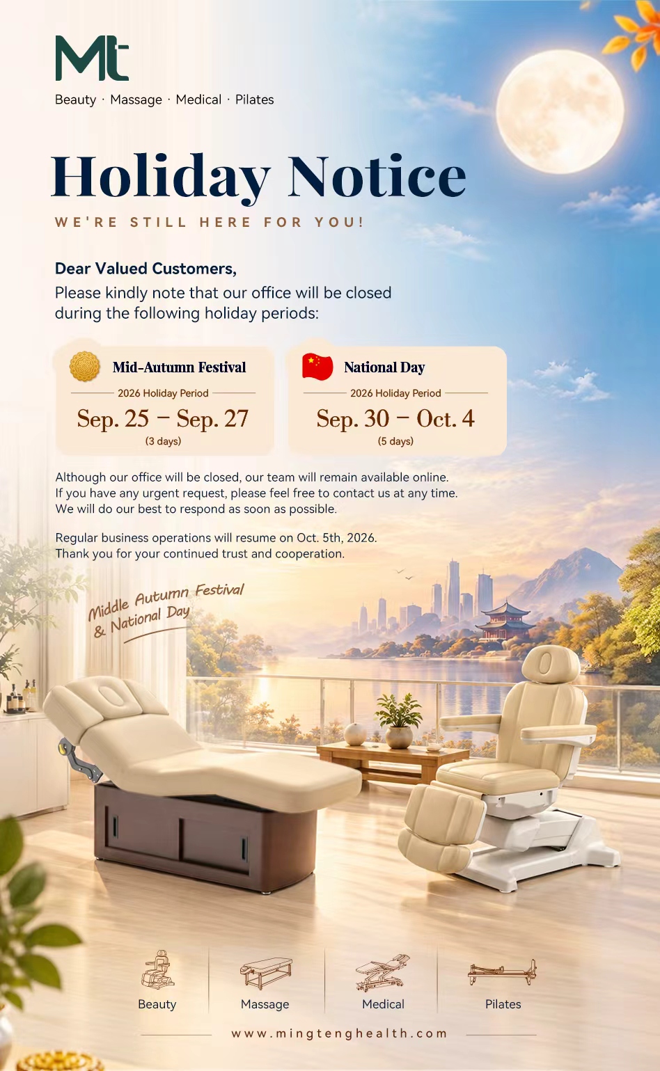 Mid-Autumn & National Day Holiday Notice